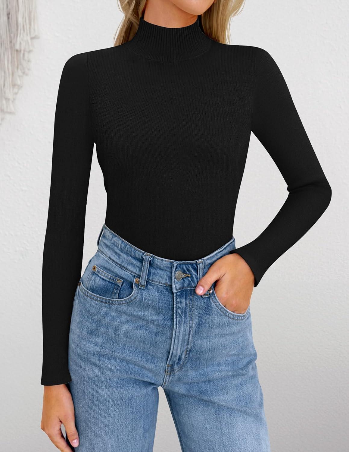 imageZESICA Womens Fleece Sherpa Lined Sweater 2026 Winter Thermal Shirts Long Sleeve Mock Neck Slim Fitted Pullover TopsBlack