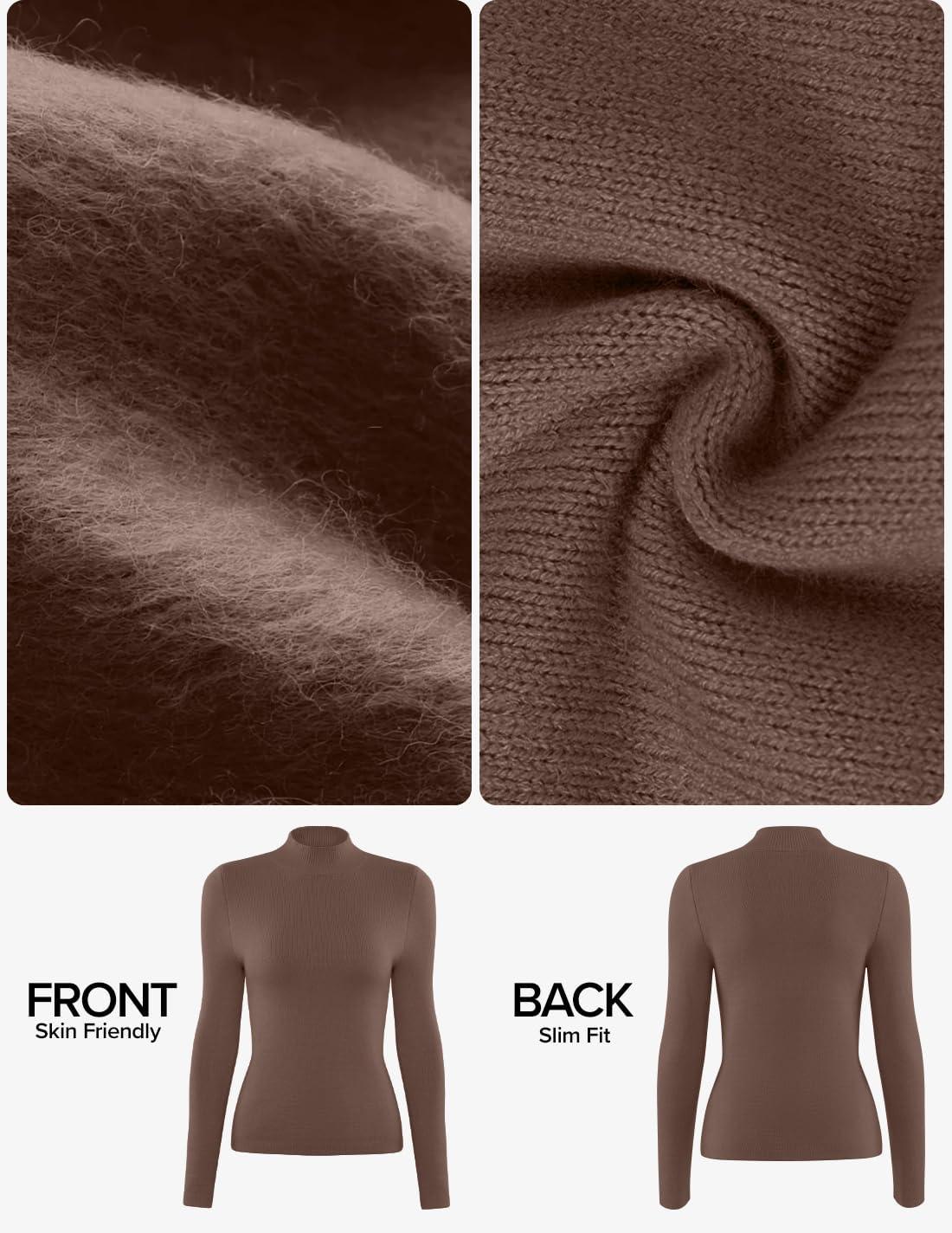 imageZESICA Womens Fleece Sherpa Lined Sweater 2026 Winter Thermal Shirts Long Sleeve Mock Neck Slim Fitted Pullover TopsCoffee