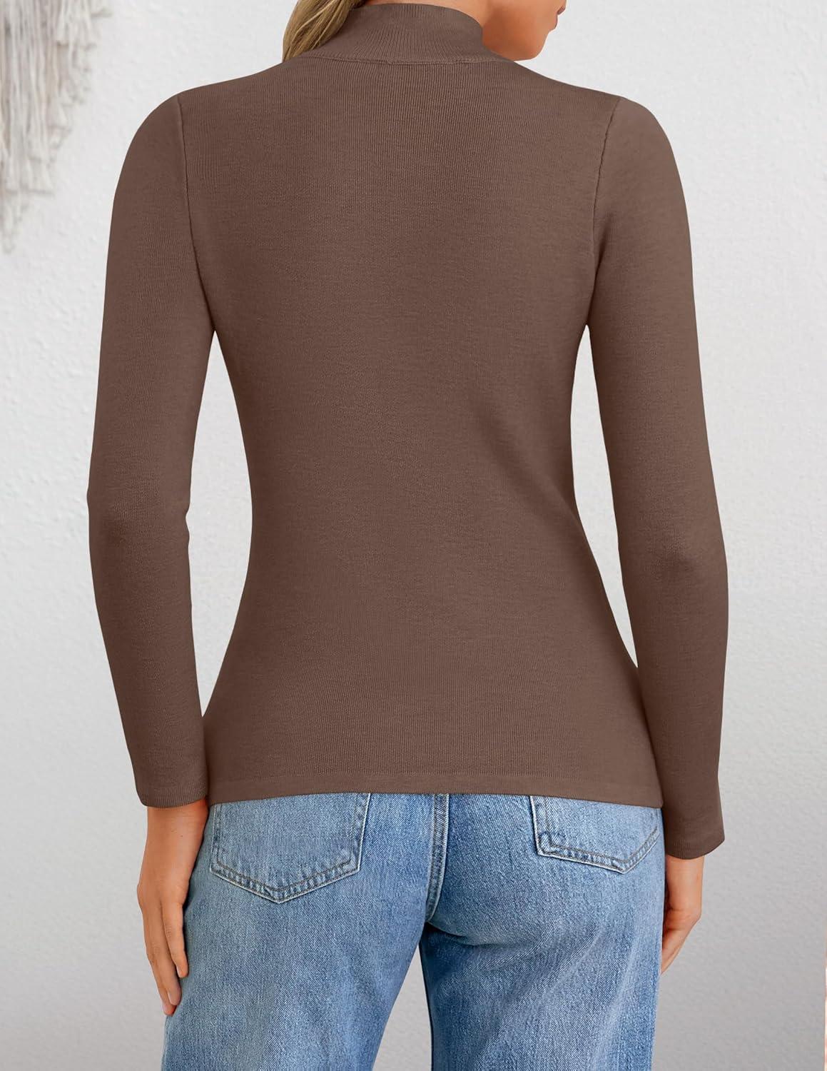 imageZESICA Womens Fleece Sherpa Lined Sweater 2026 Winter Thermal Shirts Long Sleeve Mock Neck Slim Fitted Pullover TopsCoffee