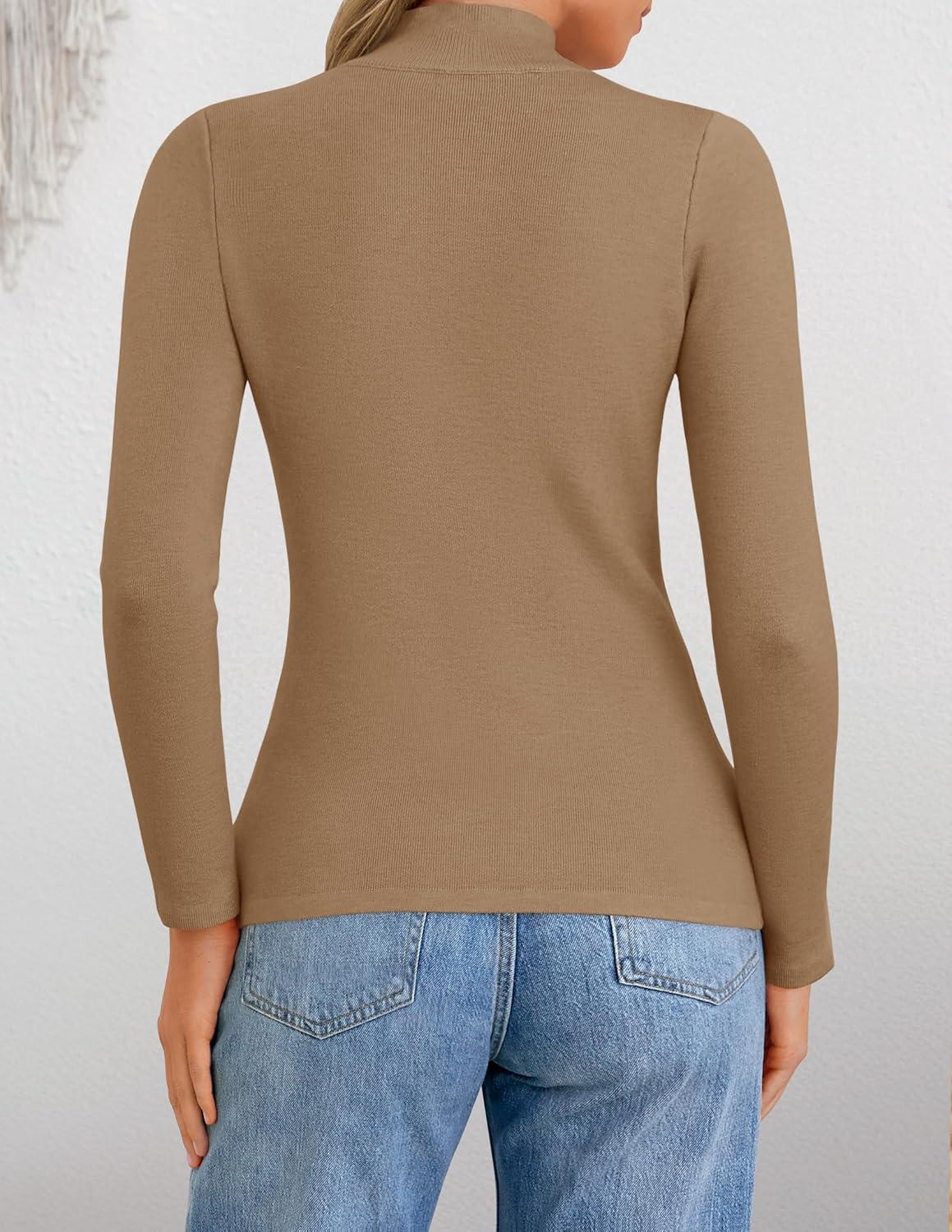 imageZESICA Womens Fleece Sherpa Lined Sweater 2026 Winter Thermal Shirts Long Sleeve Mock Neck Slim Fitted Pullover TopsKhaki
