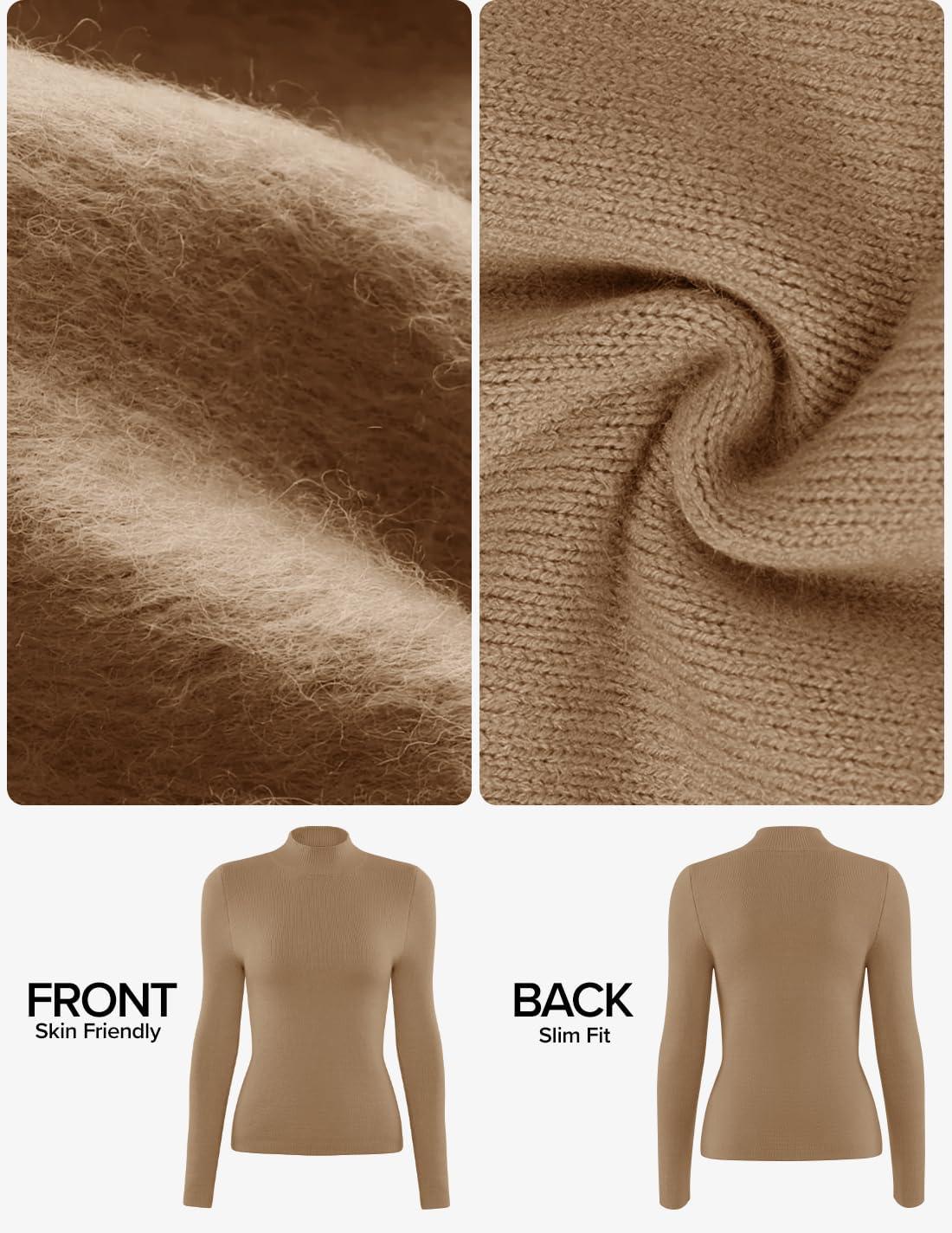 imageZESICA Womens Fleece Sherpa Lined Sweater 2026 Winter Thermal Shirts Long Sleeve Mock Neck Slim Fitted Pullover TopsKhaki