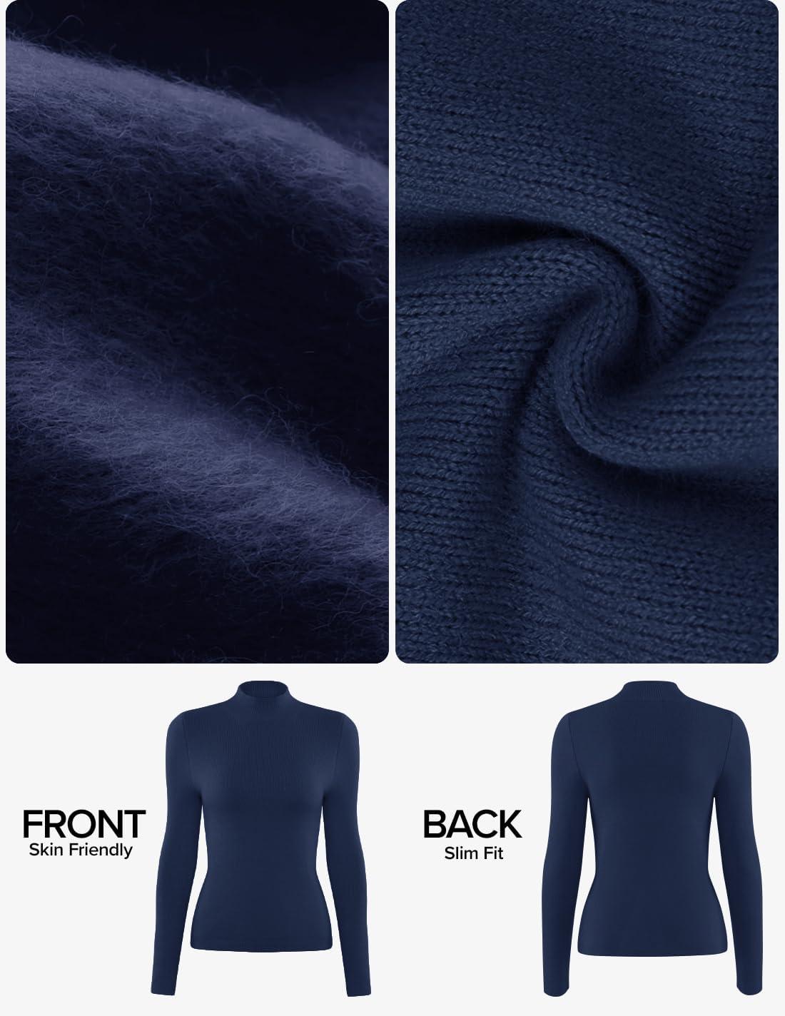 imageZESICA Womens Fleece Sherpa Lined Sweater 2026 Winter Thermal Shirts Long Sleeve Mock Neck Slim Fitted Pullover TopsNavy