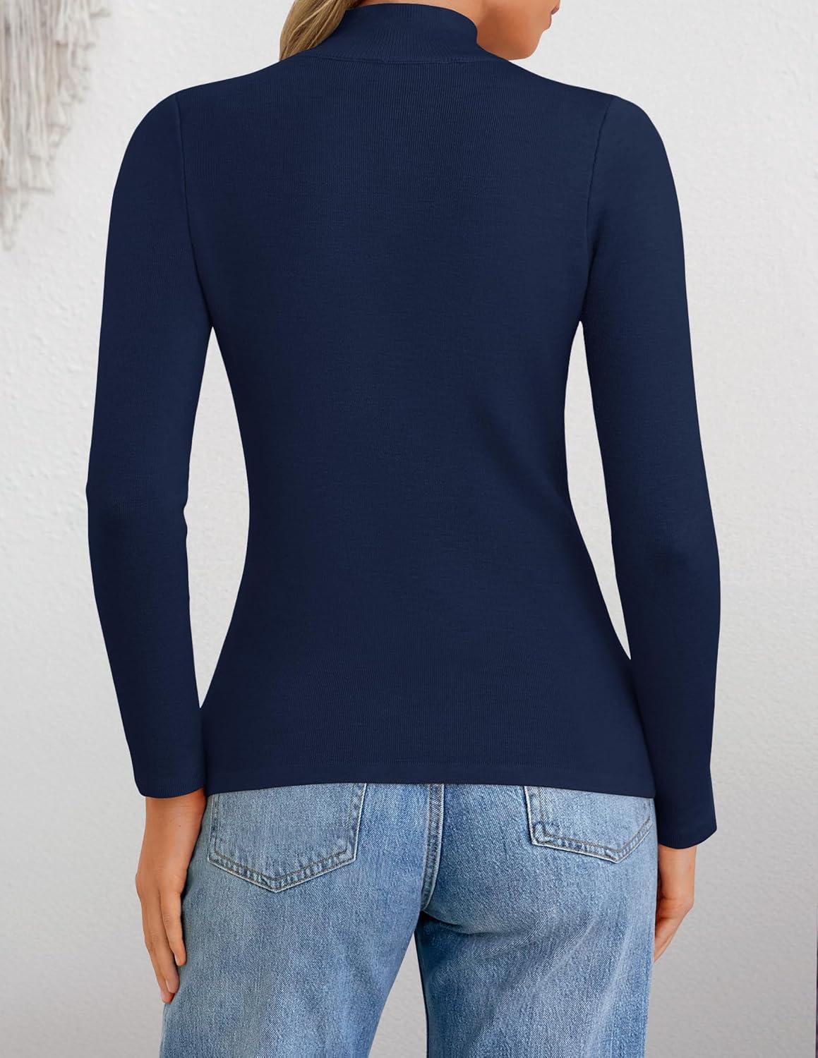imageZESICA Womens Fleece Sherpa Lined Sweater 2026 Winter Thermal Shirts Long Sleeve Mock Neck Slim Fitted Pullover TopsNavy
