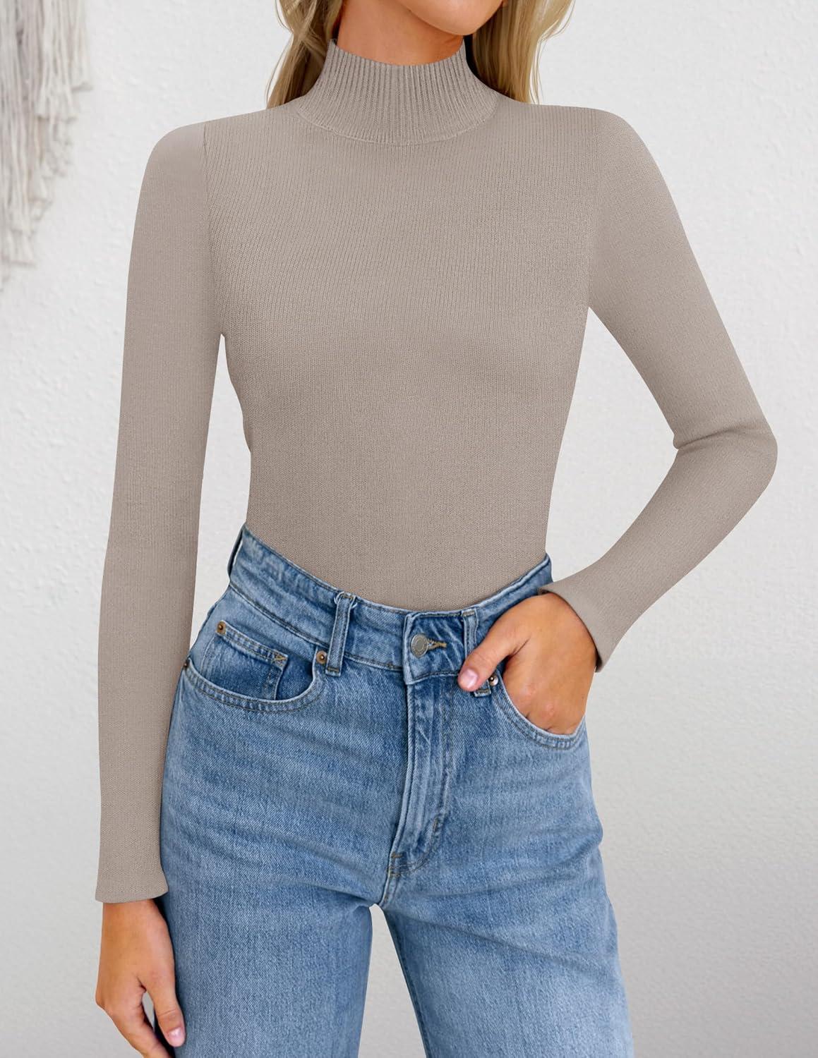 imageZESICA Womens Fleece Sherpa Lined Sweater 2026 Winter Thermal Shirts Long Sleeve Mock Neck Slim Fitted Pullover TopsOats
