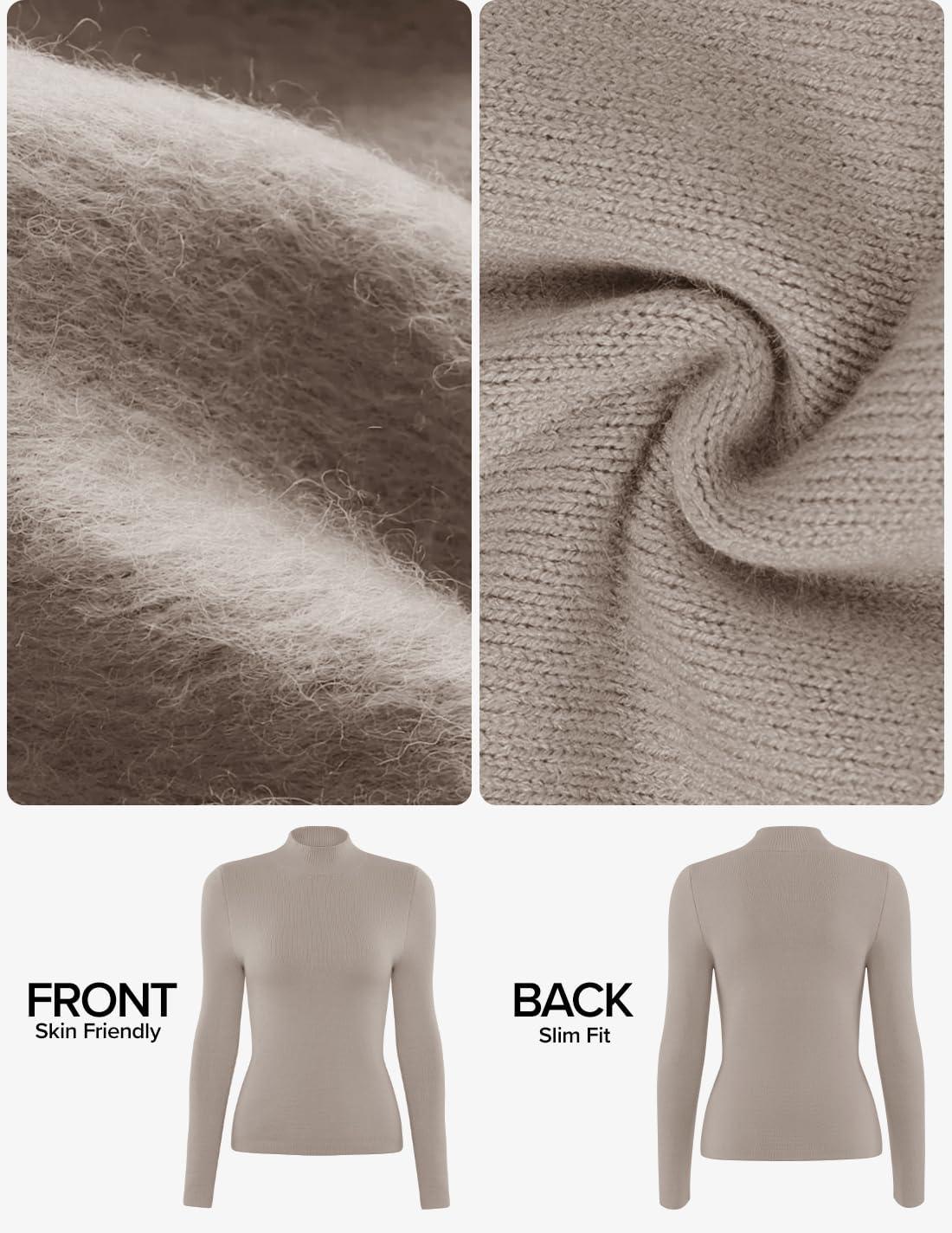 imageZESICA Womens Fleece Sherpa Lined Sweater 2026 Winter Thermal Shirts Long Sleeve Mock Neck Slim Fitted Pullover TopsOats