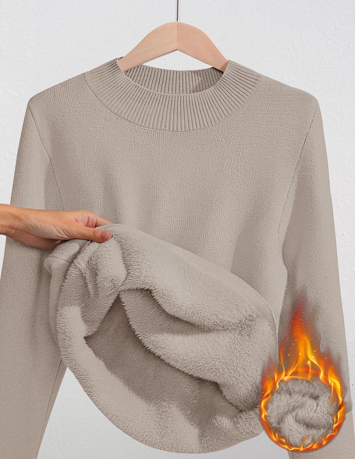 imageZESICA Womens Fleece Sherpa Lined Sweater 2026 Winter Thermal Shirts Long Sleeve Mock Neck Slim Fitted Pullover TopsOats