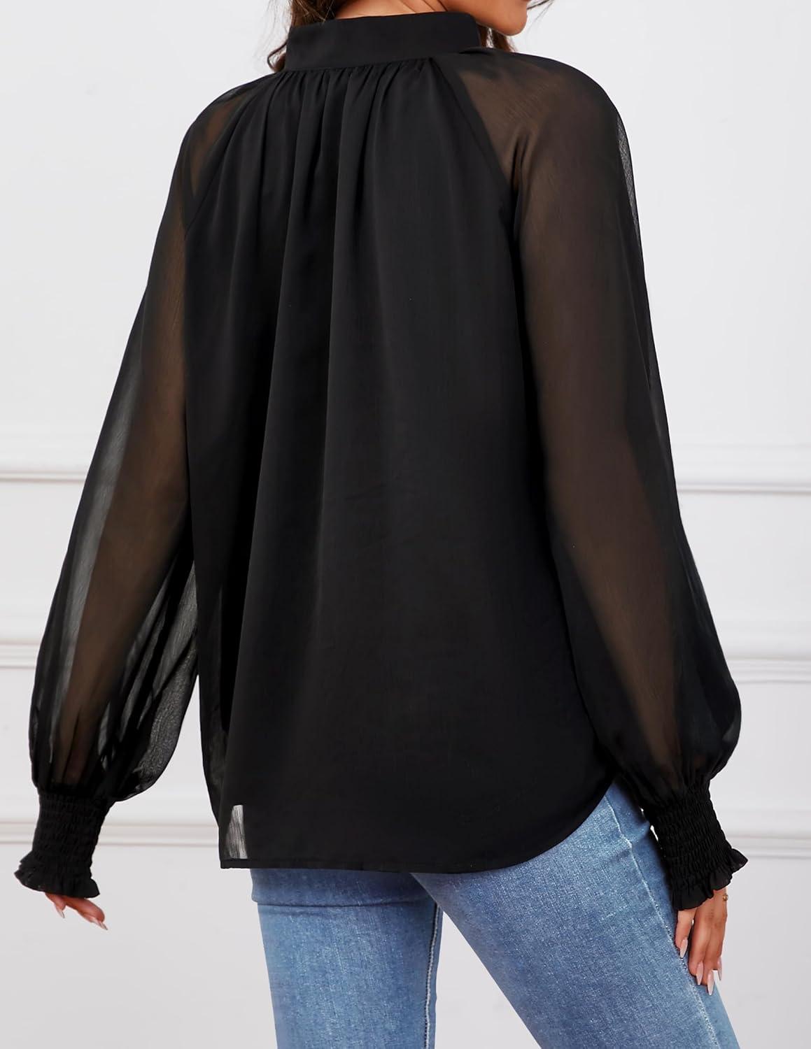 imageZESICA Womens Floral Print Blouse 2026 Long Sleeve Button Down Casual Fall Boho Oversized Tops ShirtsBlack