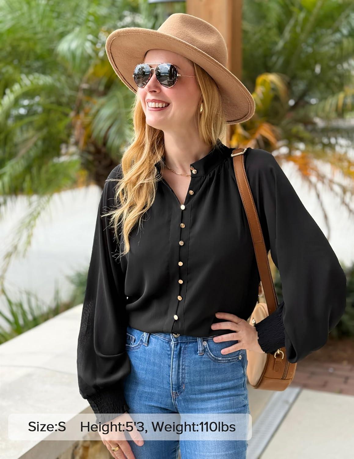 imageZESICA Womens Floral Print Blouse 2026 Long Sleeve Button Down Casual Fall Boho Oversized Tops ShirtsBlack