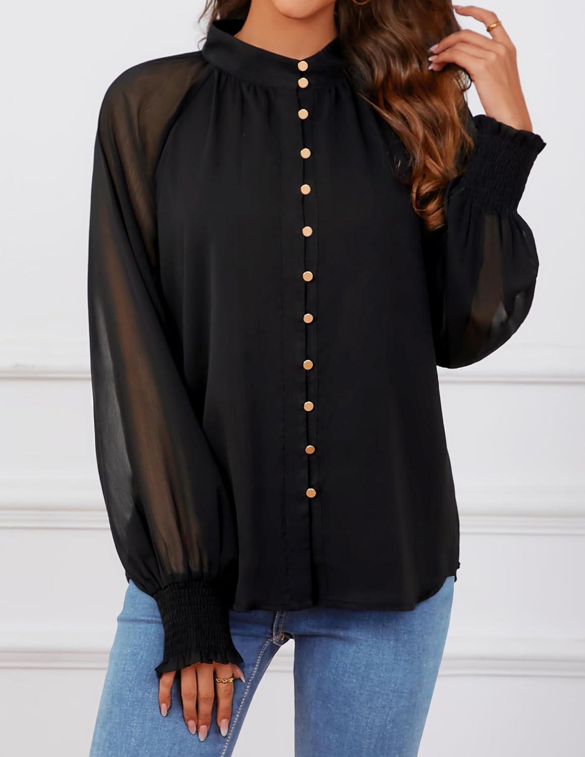 imageZESICA Womens Floral Print Blouse 2026 Long Sleeve Button Down Casual Fall Boho Oversized Tops ShirtsBlack