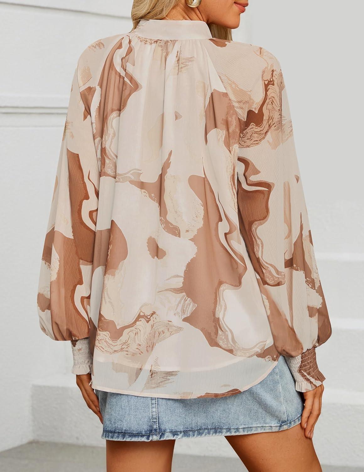 imageZESICA Womens Floral Print Blouse 2026 Long Sleeve Button Down Casual Fall Boho Oversized Tops ShirtsBrown
