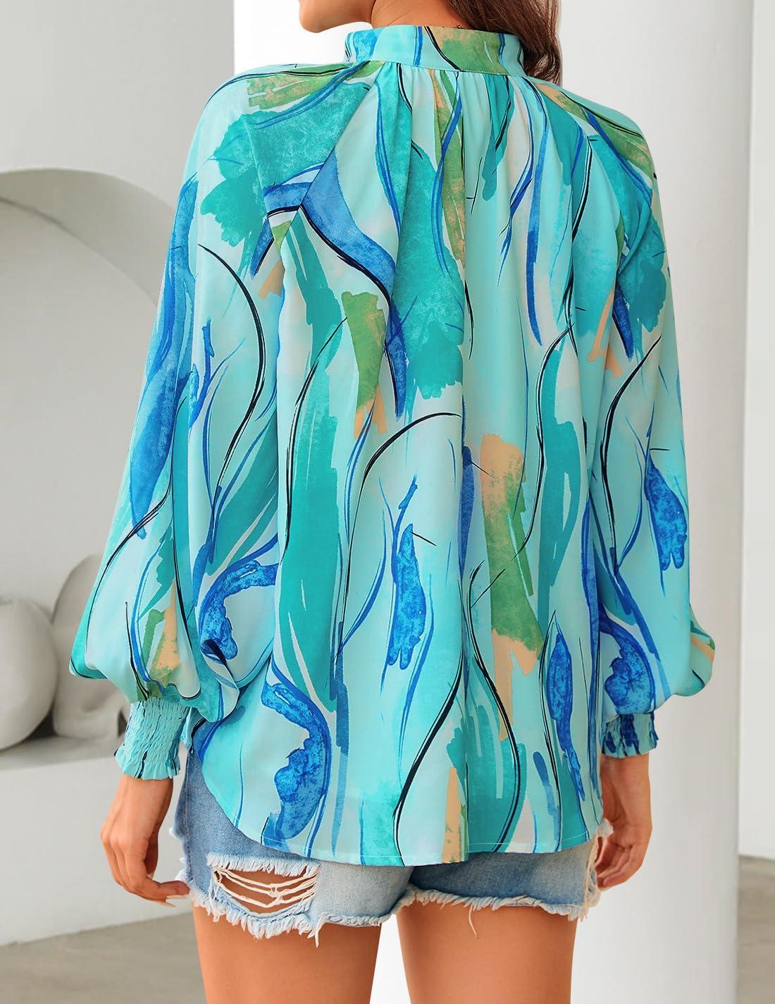 imageZESICA Womens Floral Print Blouse 2026 Long Sleeve Button Down Casual Fall Boho Oversized Tops ShirtsLake