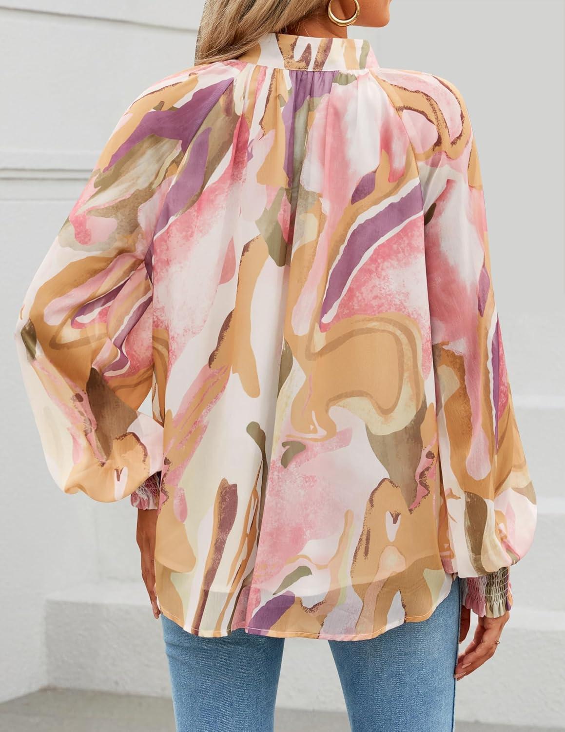 imageZESICA Womens Floral Print Blouse 2026 Long Sleeve Button Down Casual Fall Boho Oversized Tops ShirtsPink