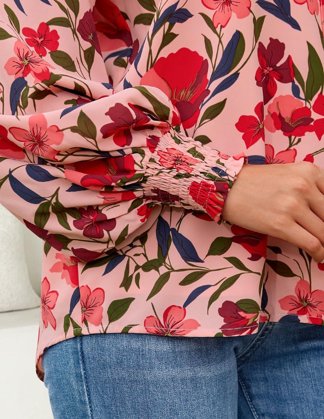 imageZESICA Womens Floral Print Blouse 2026 Long Sleeve Button Down Casual Fall Boho Oversized Tops ShirtsVintage Pink
