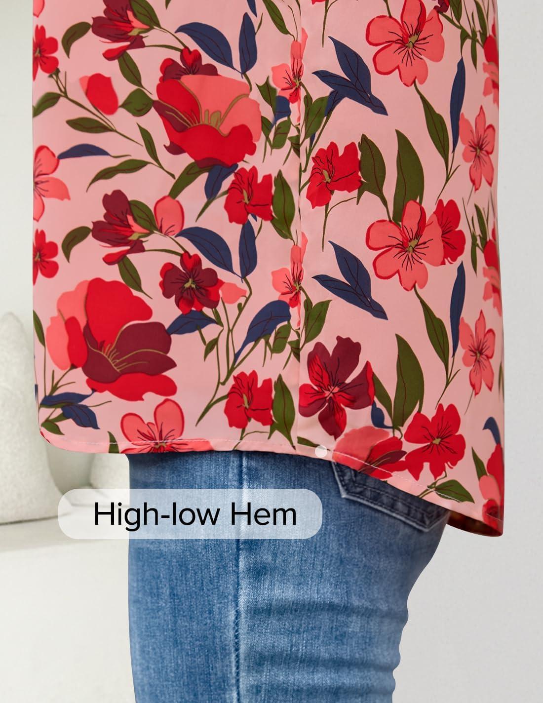 imageZESICA Womens Floral Print Blouse 2026 Long Sleeve Button Down Casual Fall Boho Oversized Tops ShirtsVintage Pink