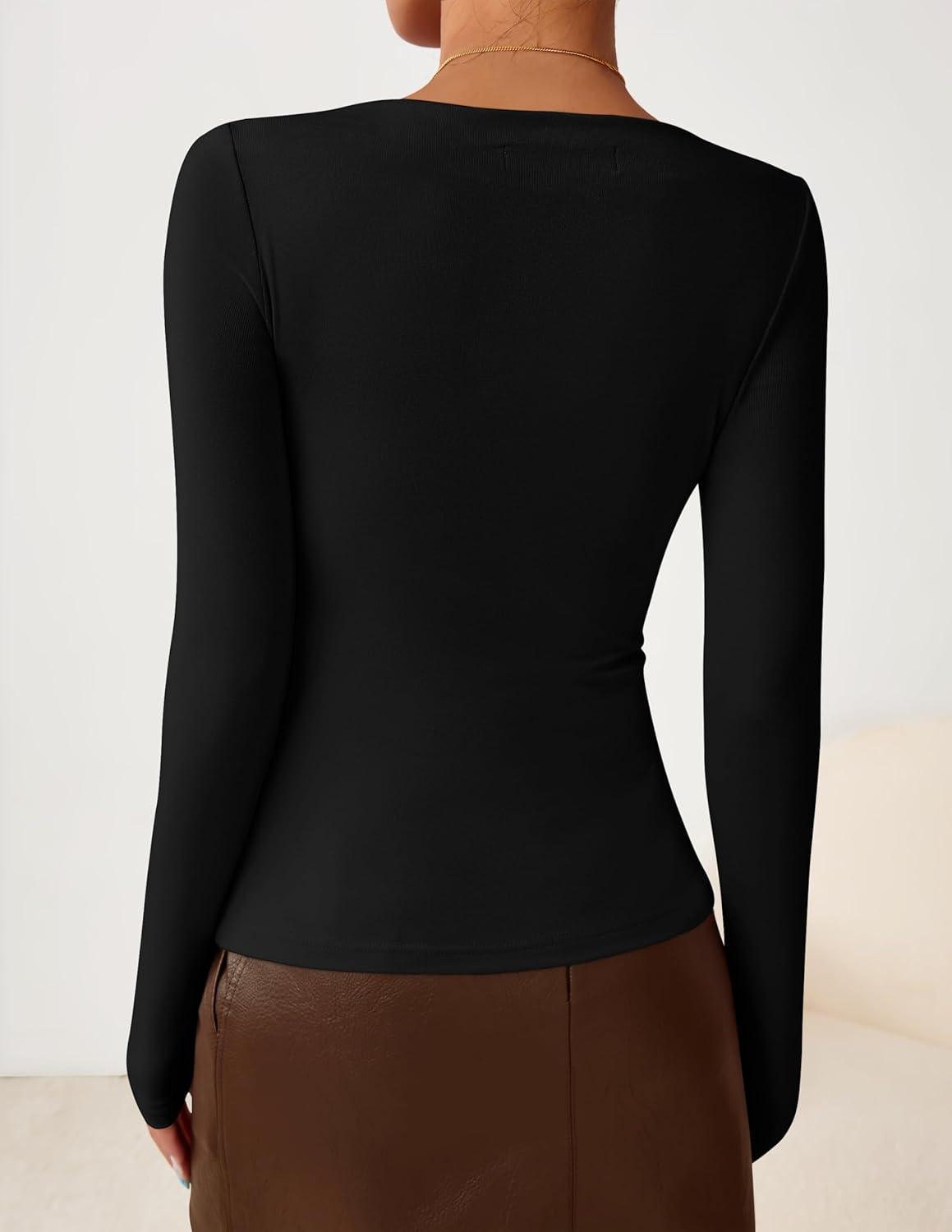 imageZESICA Womens Long Sleeve Asymmetrical Neck Ruched Slim Fit Shirts 2026 Fall Fashion Casual Tee Going Out TopsBlack