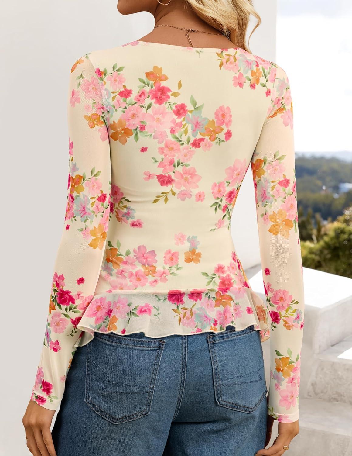 imageZESICA Womens Long Sleeve Floral Shirts V Neck Going Out Ruffle Tops Blouses 2026 Fall Fashion Clothes OutfitsLightyellow