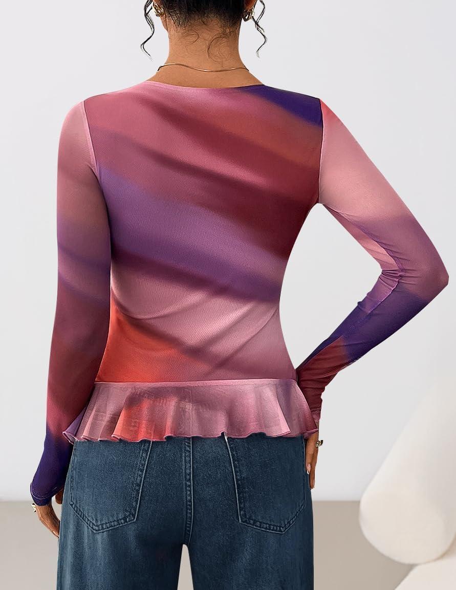 imageZESICA Womens Long Sleeve Floral Shirts V Neck Going Out Ruffle Tops Blouses 2026 Fall Fashion Clothes OutfitsMulticolour