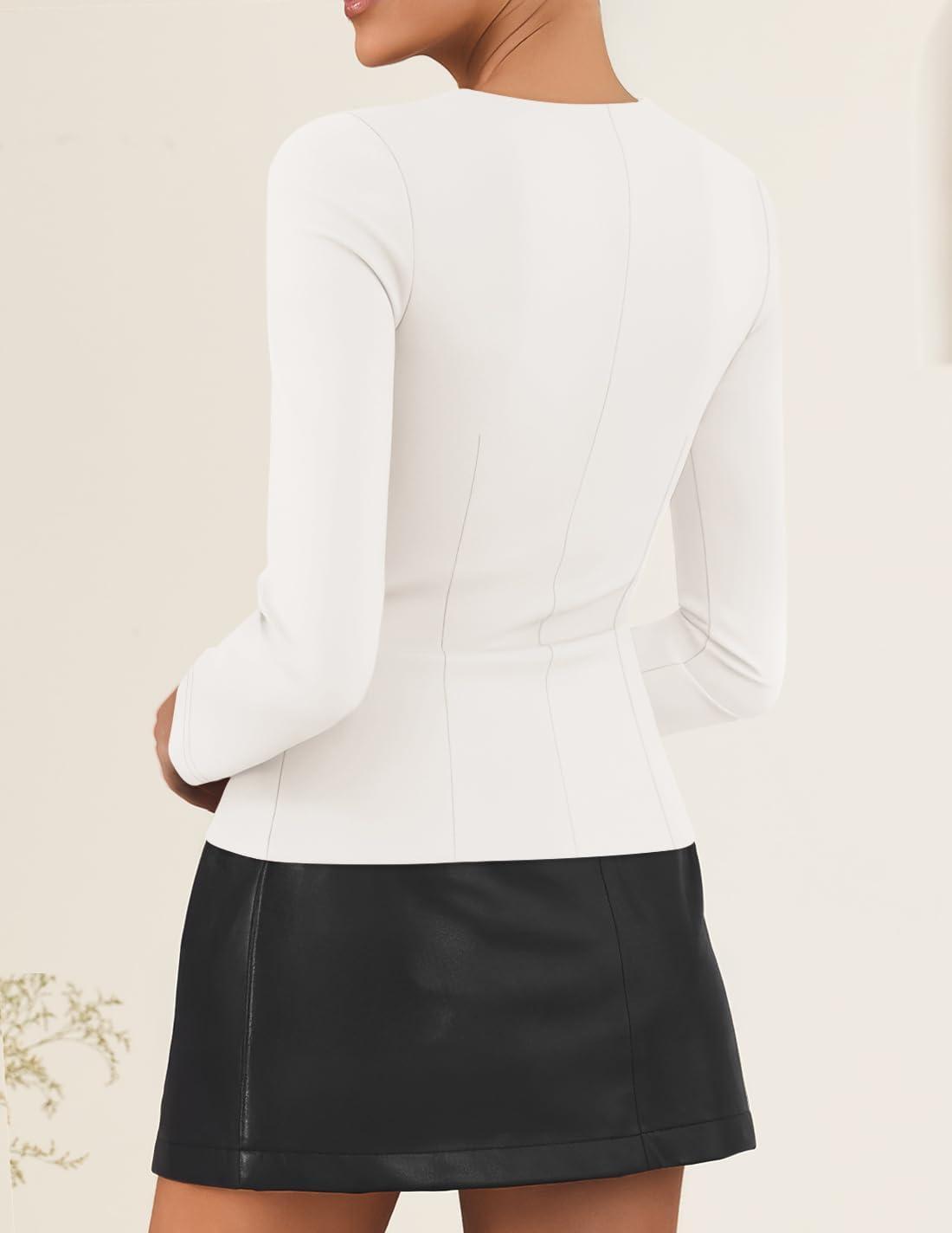 imageZESICA Womens Spring Square Neck Blazers 2026 Casual Long Sleeve Button Up Work Business Fitted Blazer JacketsCream