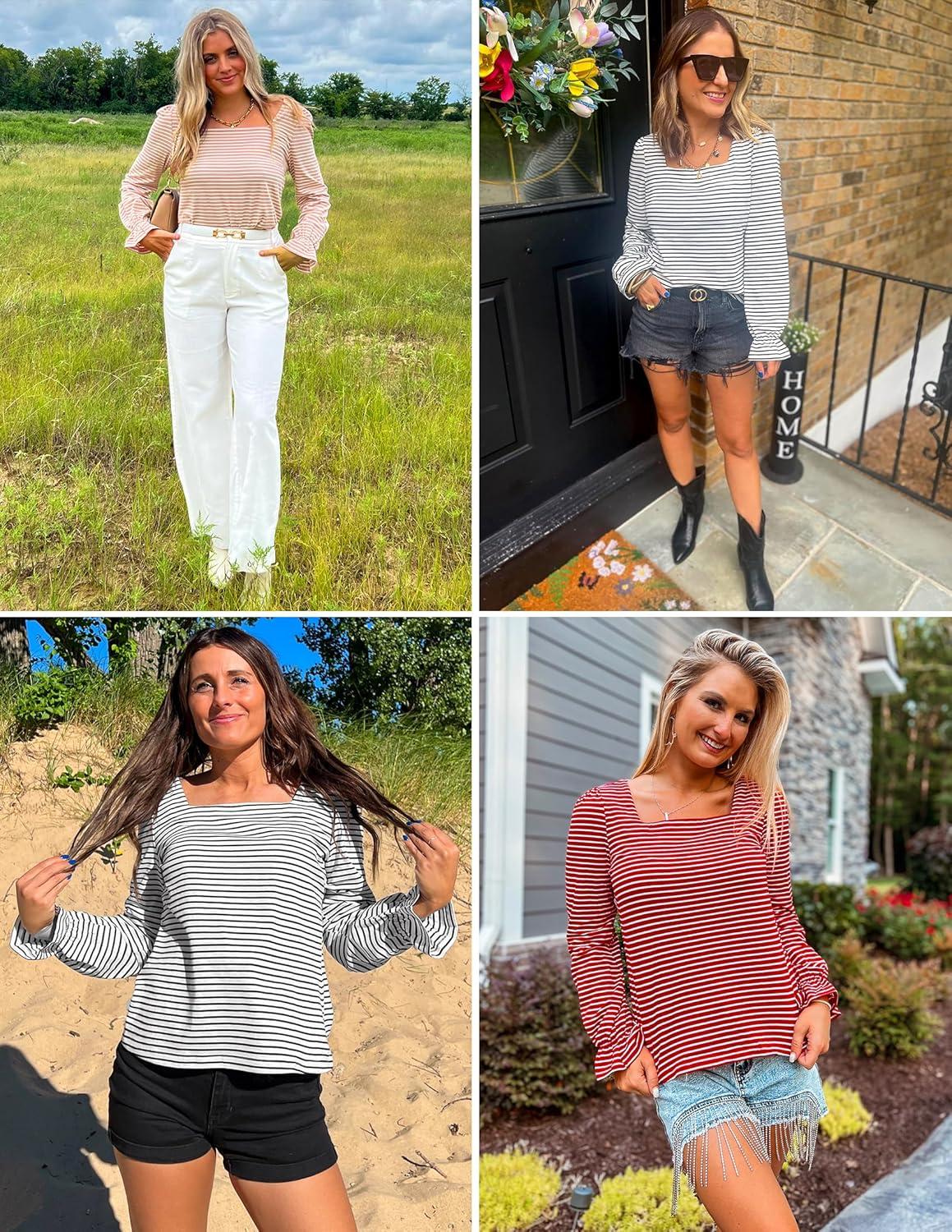 imageZESICA Womens Square Neck Tops Puff Long Sleeve Shirts Fall Fashion 2026 ClothesWhite