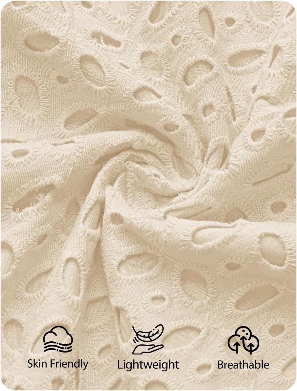 imageZESICA Womens Summer Flutter Short Sleeve Mini Dress 2026 V Neck Hollow Out Eyelet A Line Swing Beach Short SundressApricot