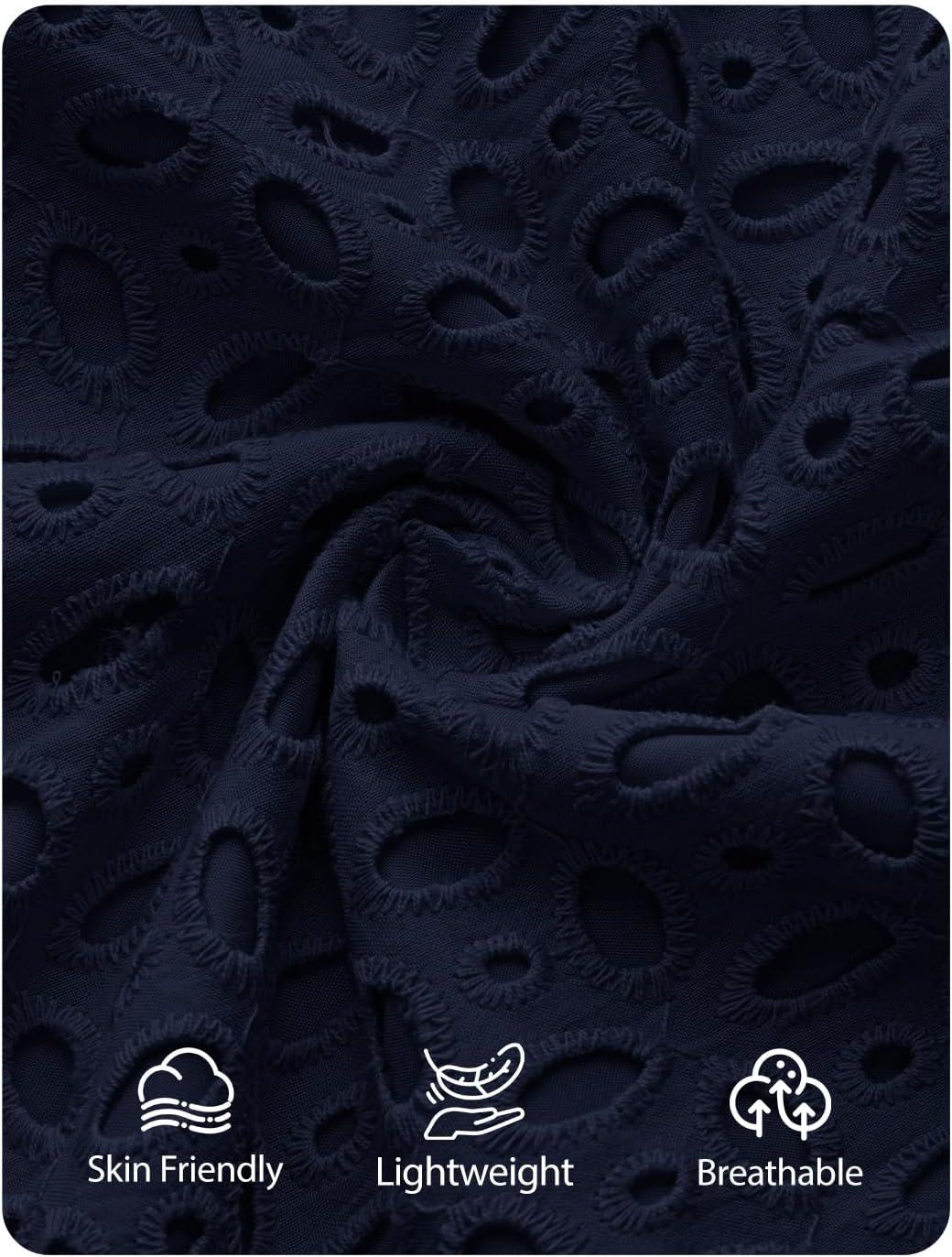 imageZESICA Womens Summer Flutter Short Sleeve Mini Dress 2026 V Neck Hollow Out Eyelet A Line Swing Beach Short SundressNavy