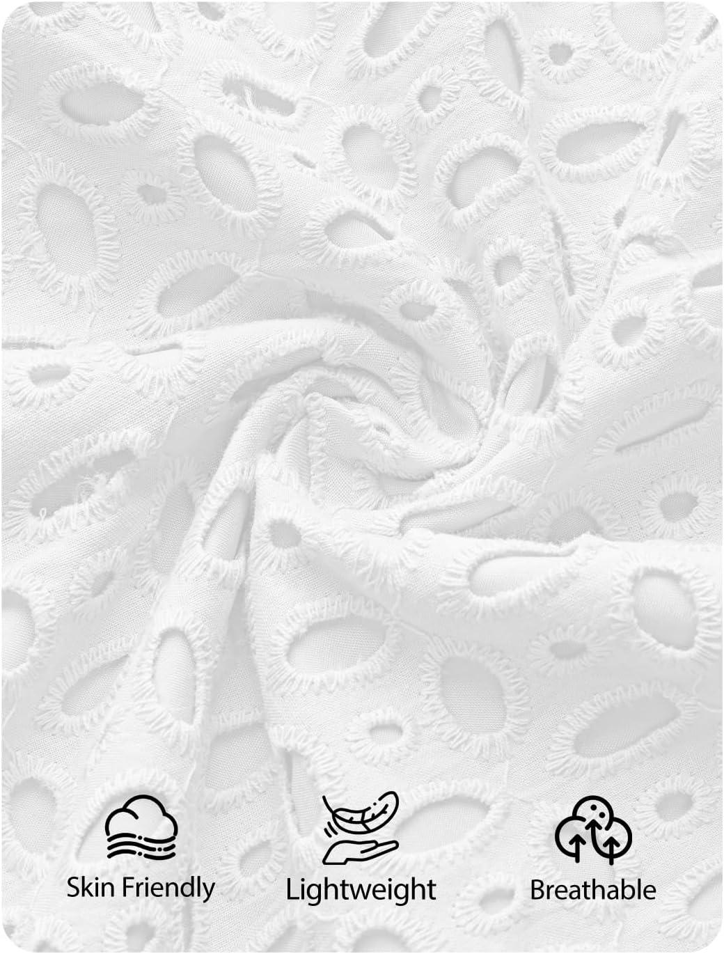imageZESICA Womens Summer Flutter Short Sleeve Mini Dress 2026 V Neck Hollow Out Eyelet A Line Swing Beach Short SundressWhite