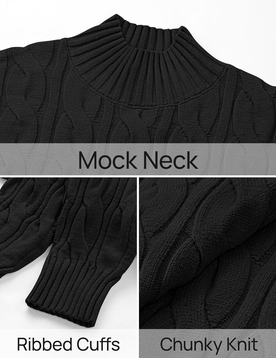imageZESICA Womens Sweaters 2026 Fall Winter Long Sleeve Mock Neck Solid Color Casual Loose Chunky Pullover SweaterBlack