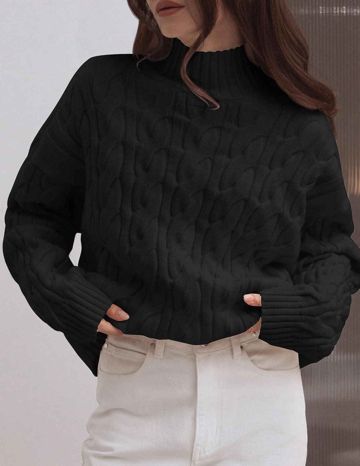 imageZESICA Womens Sweaters 2026 Fall Winter Long Sleeve Mock Neck Solid Color Casual Loose Chunky Pullover SweaterBlack