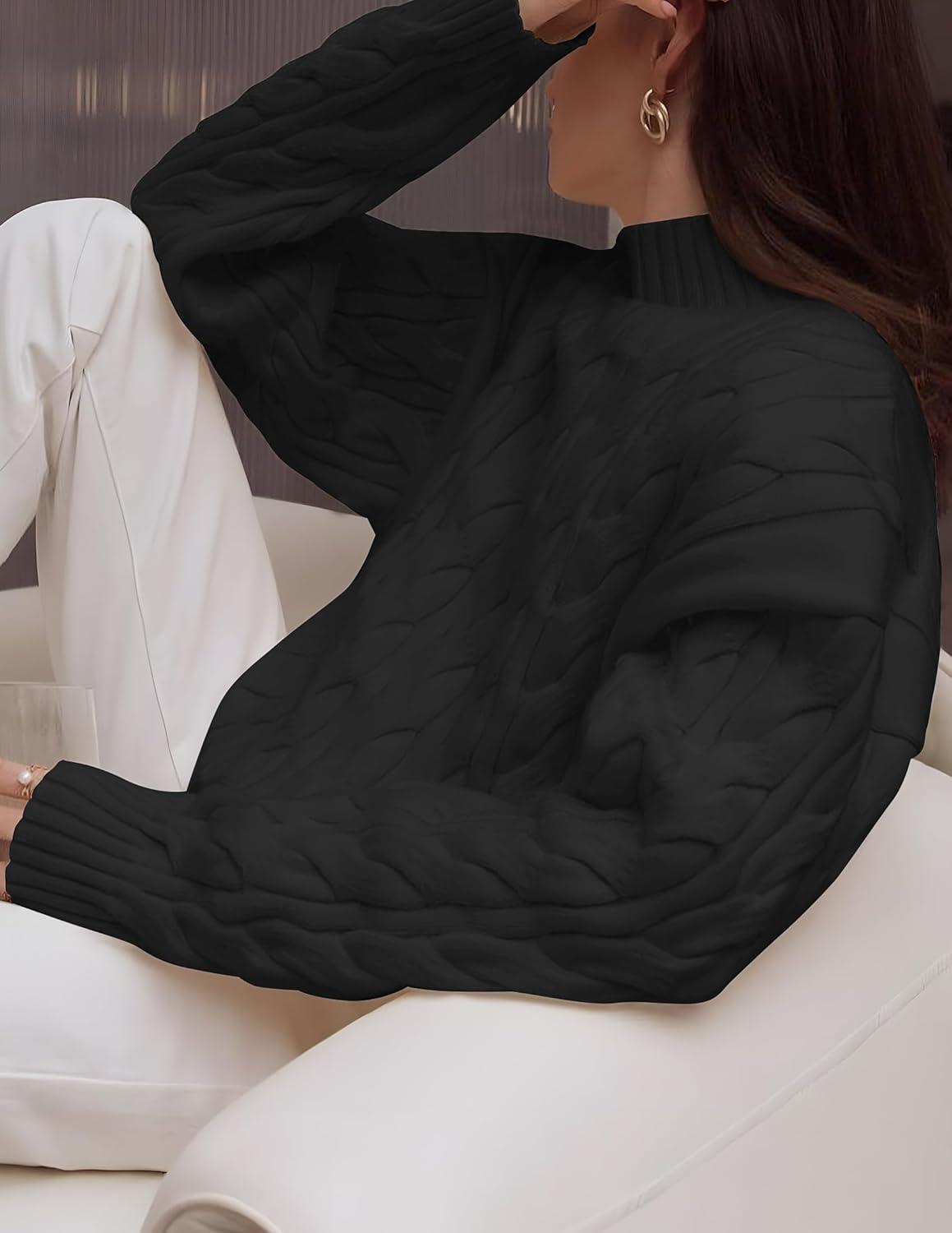 imageZESICA Womens Sweaters 2026 Fall Winter Long Sleeve Mock Neck Solid Color Casual Loose Chunky Pullover SweaterBlack