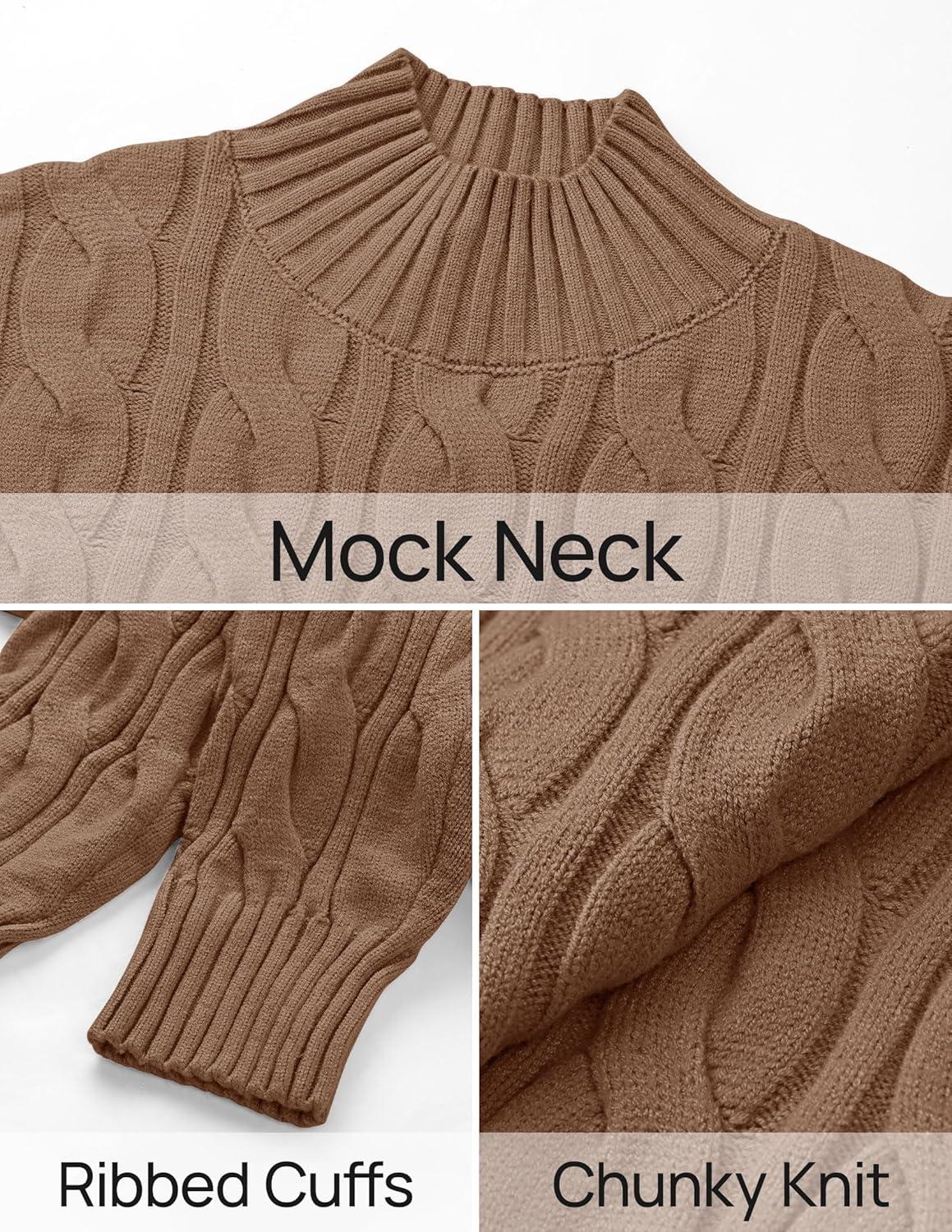 imageZESICA Womens Sweaters 2026 Fall Winter Long Sleeve Mock Neck Solid Color Casual Loose Chunky Pullover SweaterClay