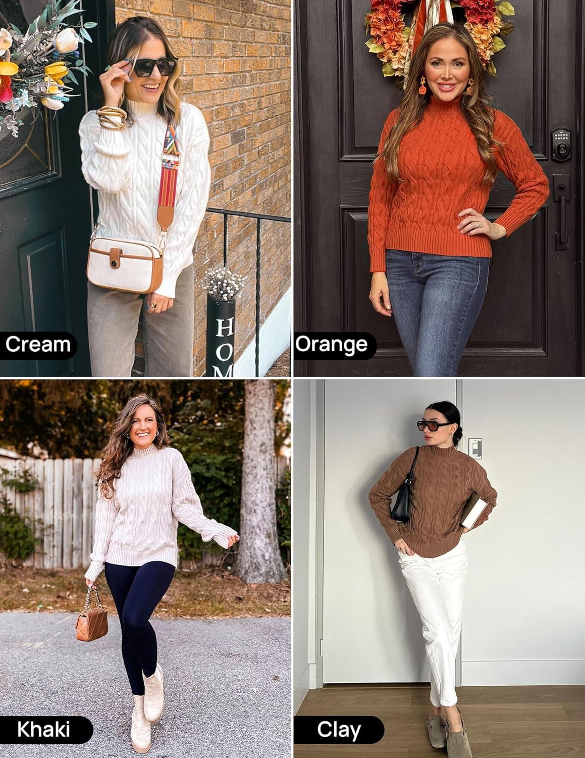 imageZESICA Womens Sweaters 2026 Fall Winter Long Sleeve Mock Neck Solid Color Casual Loose Chunky Pullover SweaterClay