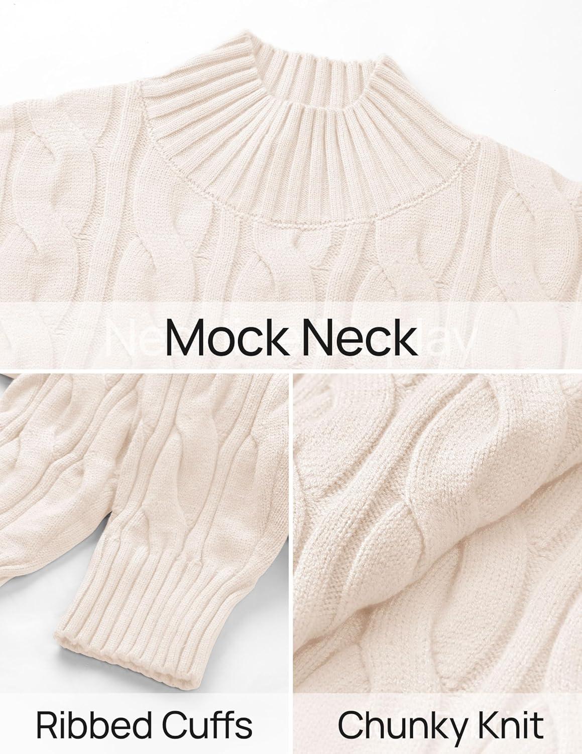 imageZESICA Womens Sweaters 2026 Fall Winter Long Sleeve Mock Neck Solid Color Casual Loose Chunky Pullover SweaterCream