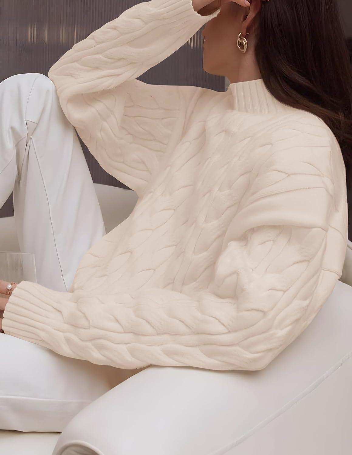 imageZESICA Womens Sweaters 2026 Fall Winter Long Sleeve Mock Neck Solid Color Casual Loose Chunky Pullover SweaterCream