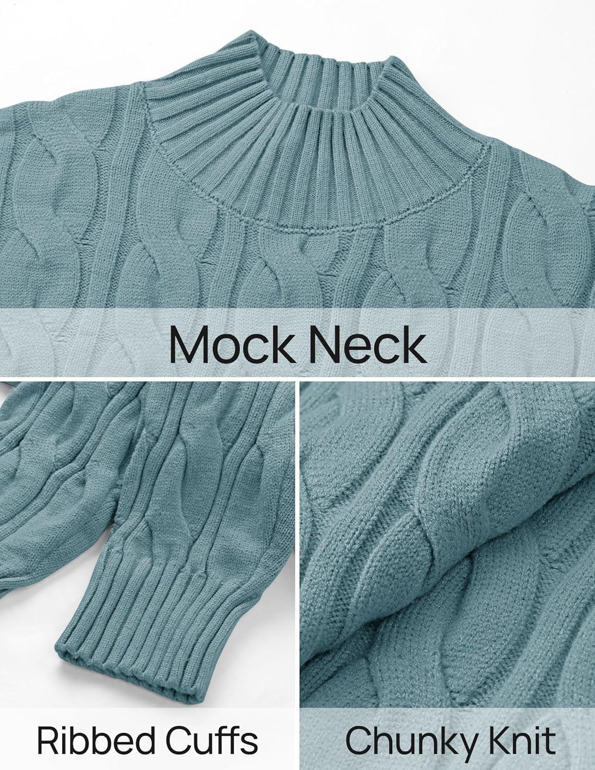 imageZESICA Womens Sweaters 2026 Fall Winter Long Sleeve Mock Neck Solid Color Casual Loose Chunky Pullover SweaterHaze Blue