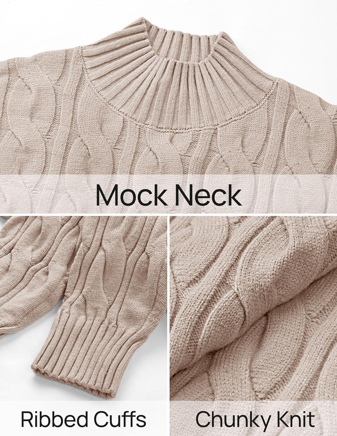 imageZESICA Womens Sweaters 2026 Fall Winter Long Sleeve Mock Neck Solid Color Casual Loose Chunky Pullover SweaterKhaki