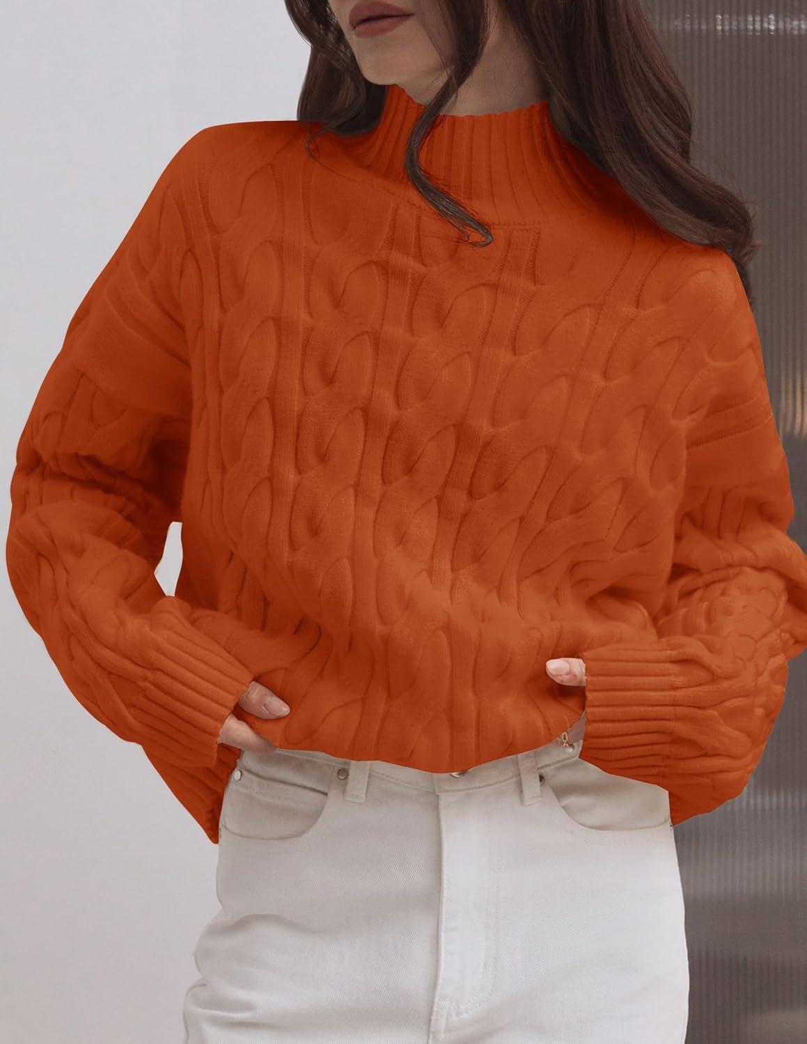 imageZESICA Womens Sweaters 2026 Fall Winter Long Sleeve Mock Neck Solid Color Casual Loose Chunky Pullover SweaterOrange