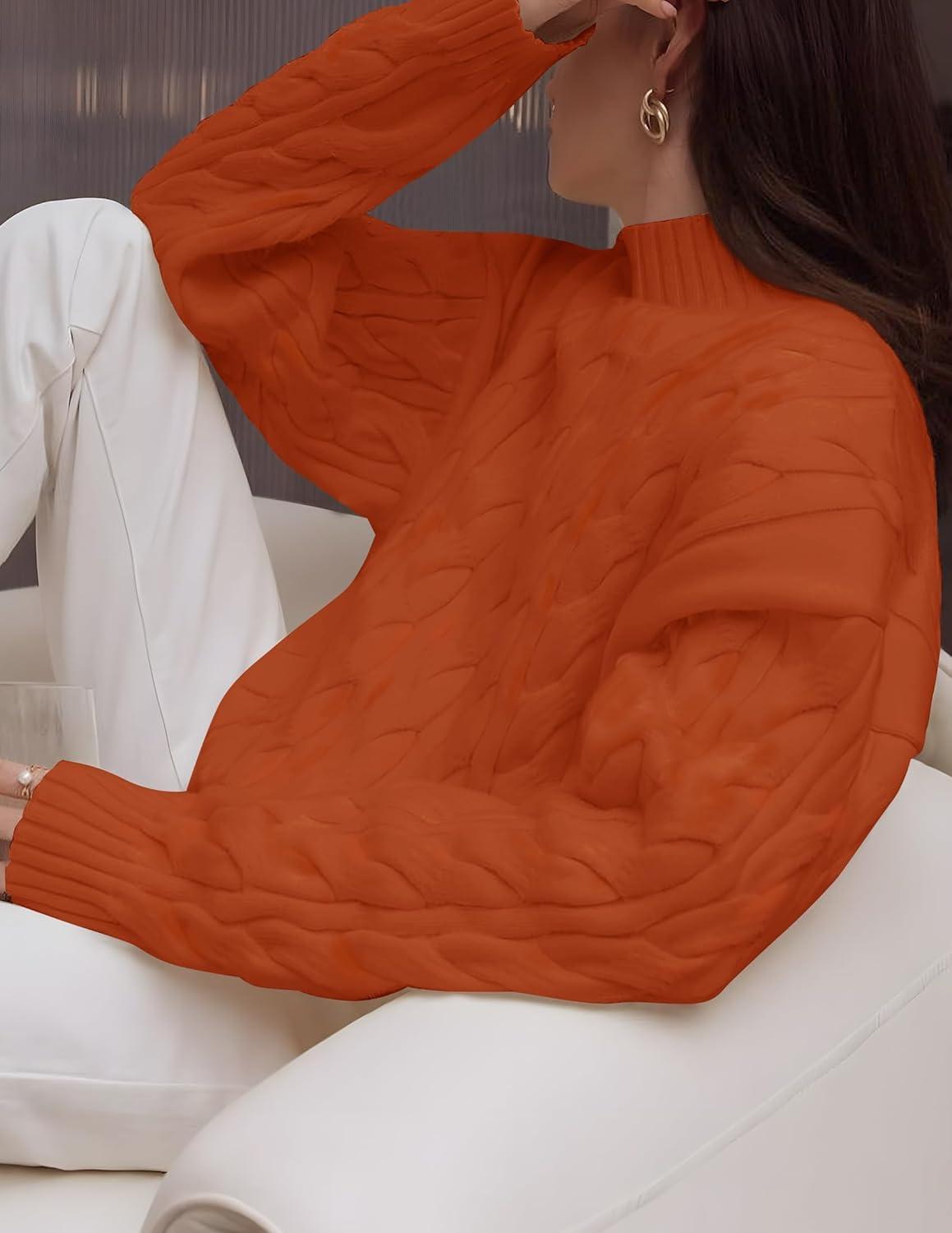 imageZESICA Womens Sweaters 2026 Fall Winter Long Sleeve Mock Neck Solid Color Casual Loose Chunky Pullover SweaterOrange