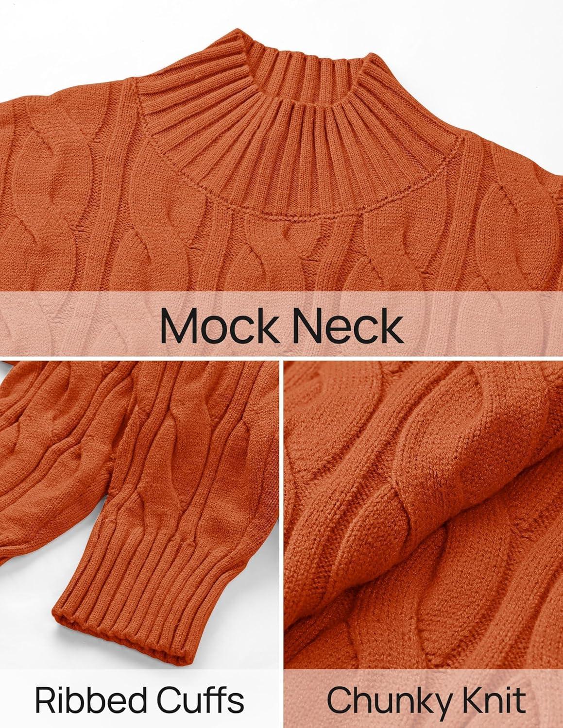 imageZESICA Womens Sweaters 2026 Fall Winter Long Sleeve Mock Neck Solid Color Casual Loose Chunky Pullover SweaterOrange