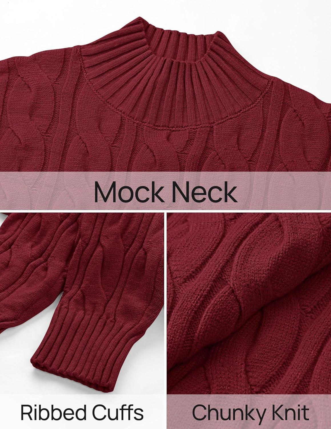imageZESICA Womens Sweaters 2026 Fall Winter Long Sleeve Mock Neck Solid Color Casual Loose Chunky Pullover SweaterRed