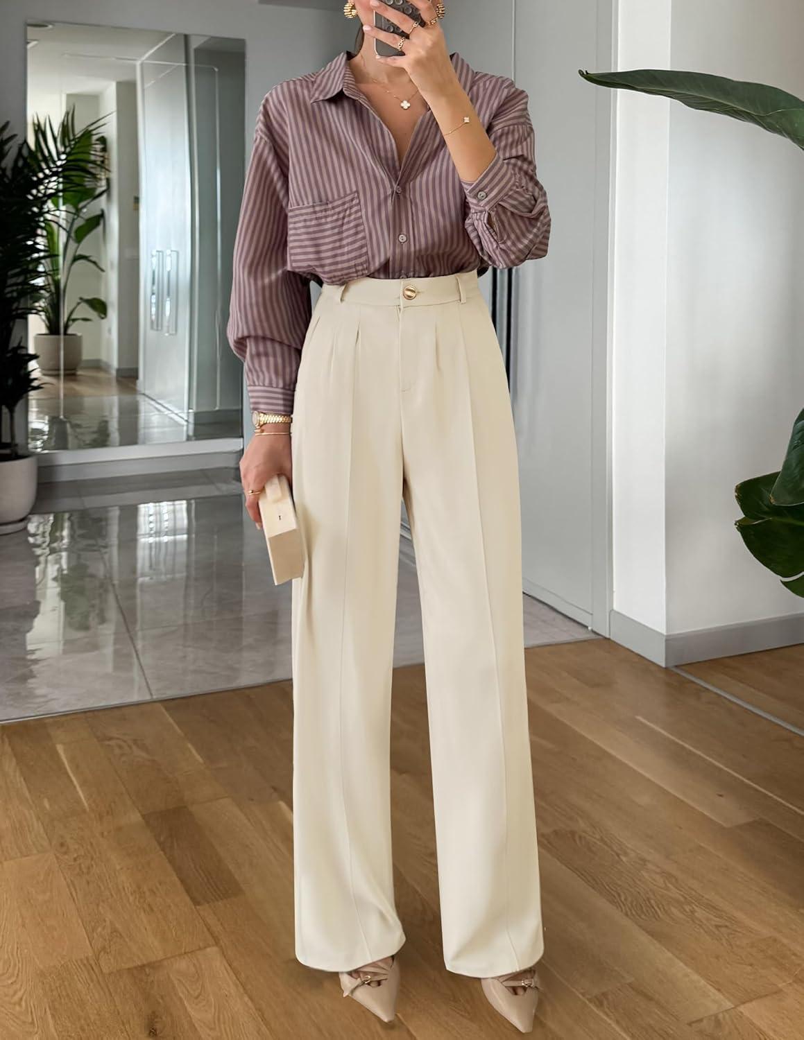 imageZESICA Womens Wide Leg Dress Pants 2026 High Waisted Business Casual Palazzo Pants Work Office Slacks TrousersApricot