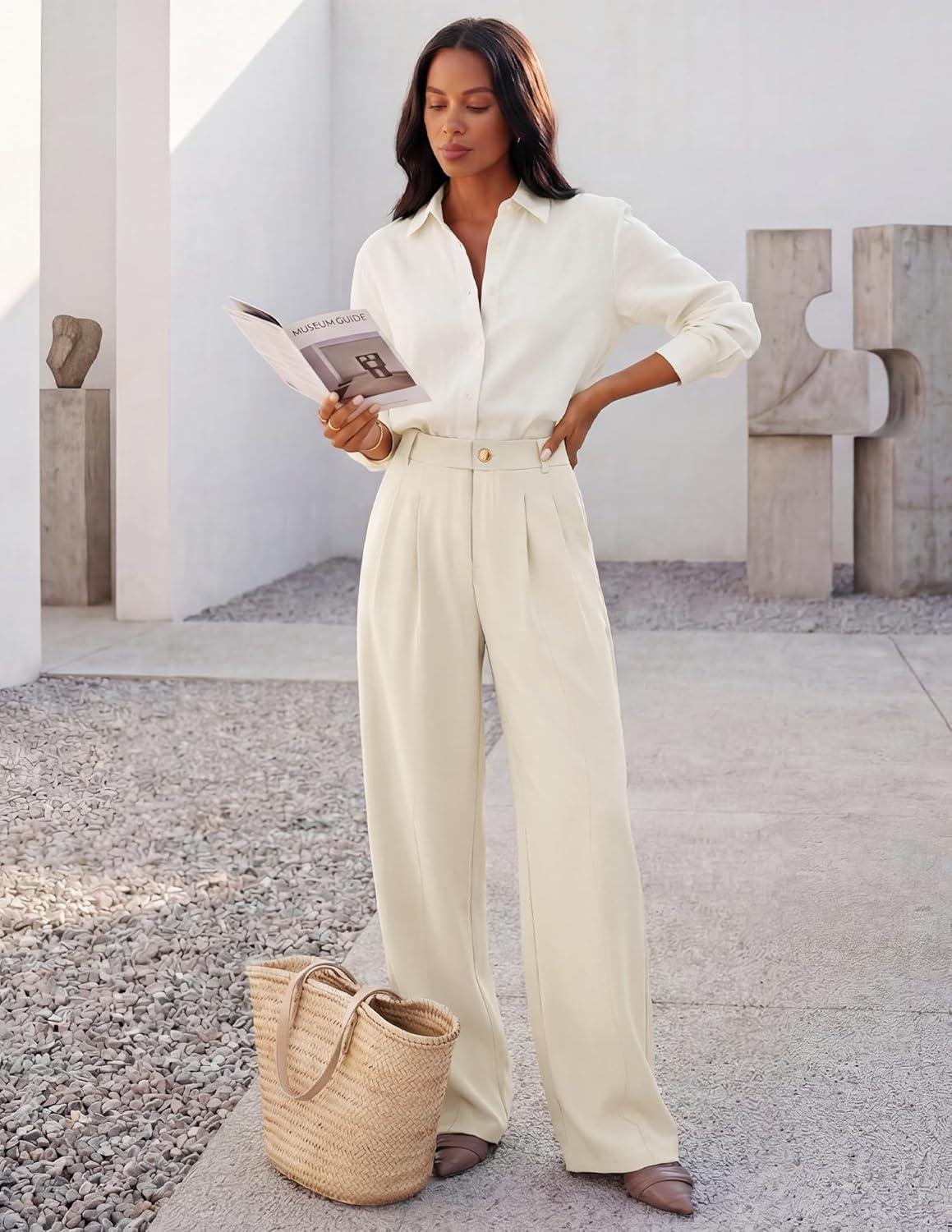 imageZESICA Womens Wide Leg Dress Pants 2026 High Waisted Business Casual Palazzo Pants Work Office Slacks TrousersApricot