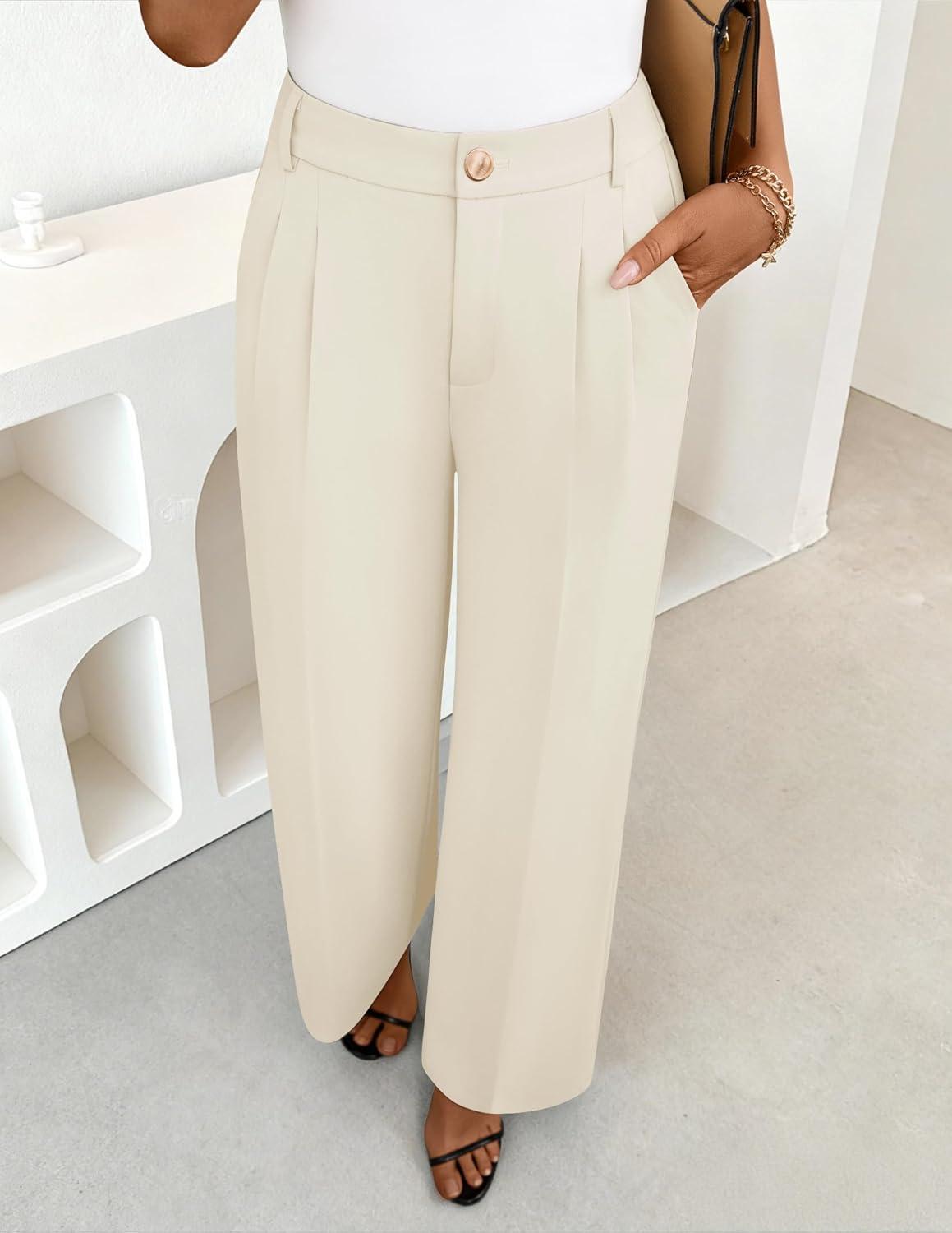 imageZESICA Womens Wide Leg Dress Pants 2026 High Waisted Business Casual Palazzo Pants Work Office Slacks TrousersApricot