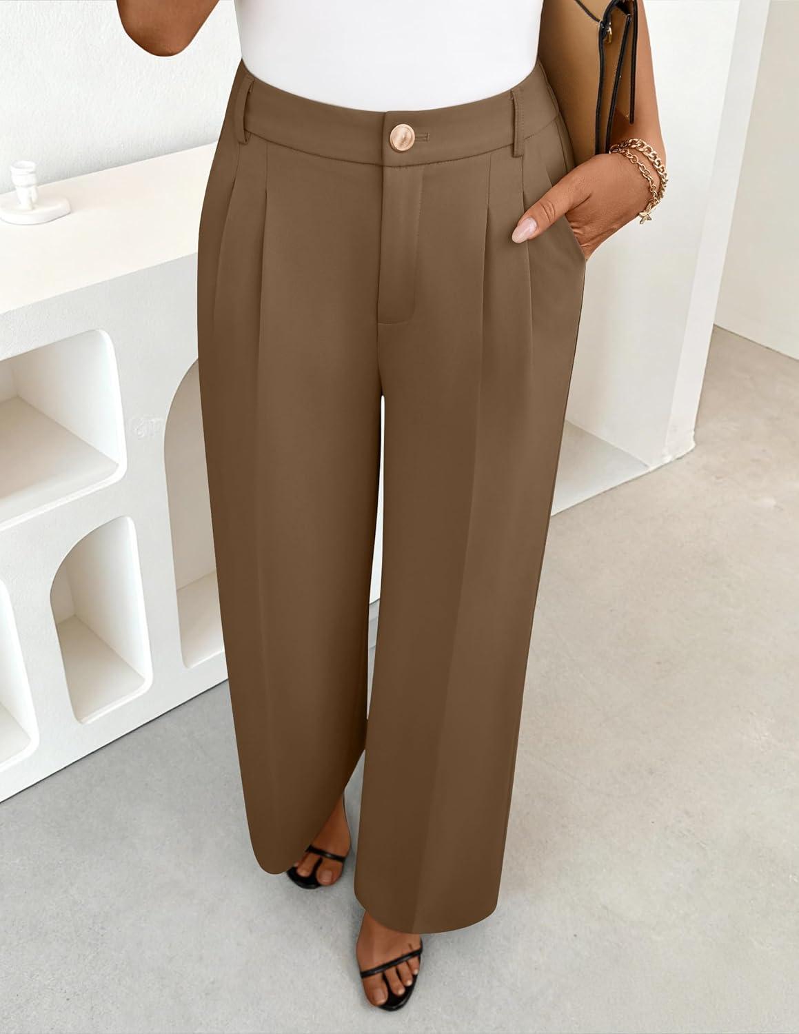 imageZESICA Womens Wide Leg Dress Pants 2026 High Waisted Business Casual Palazzo Pants Work Office Slacks TrousersCoffee