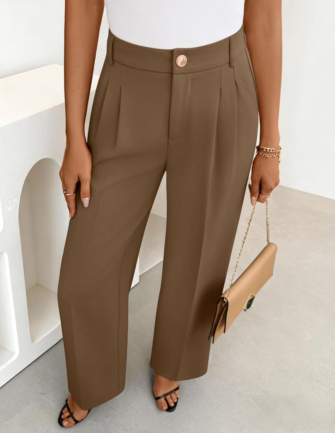 imageZESICA Womens Wide Leg Dress Pants 2026 High Waisted Business Casual Palazzo Pants Work Office Slacks TrousersCoffee