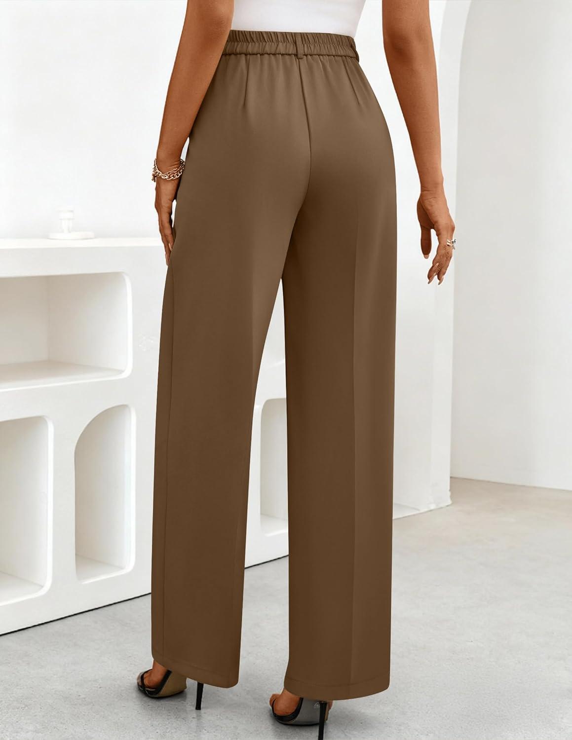 imageZESICA Womens Wide Leg Dress Pants 2026 High Waisted Business Casual Palazzo Pants Work Office Slacks TrousersCoffee