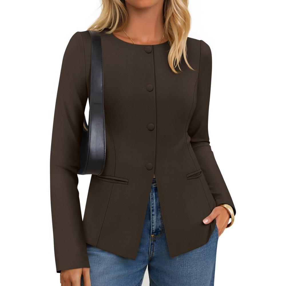 imageZESICA Womens Business Casual Blazers Fall Long Sleeve Button Suit Jackets Office Work Outfits Fitted Blazer Clothes 2026Coffee
