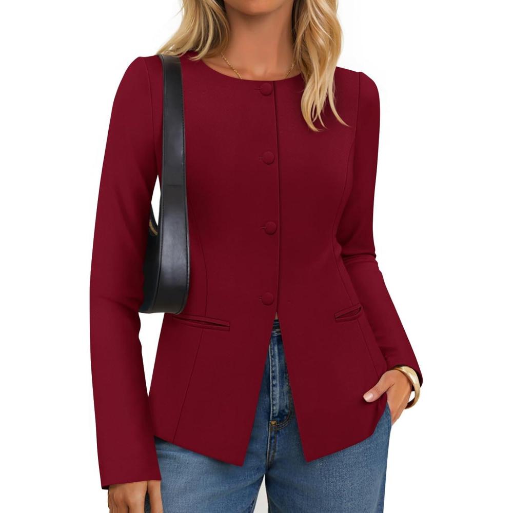 imageZESICA Womens Business Casual Blazers Fall Long Sleeve Button Suit Jackets Office Work Outfits Fitted Blazer Clothes 2026Wine