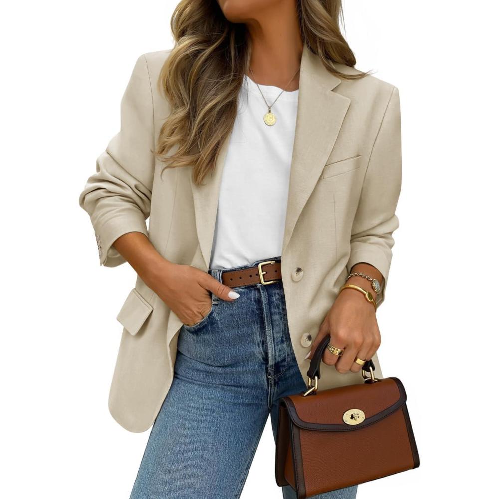 imageZESICA Womens Fall Business Casual Blazers 2025 Long Sleeve Open Front Lapel Collar Work Office Suit Jackets BlazerApricot