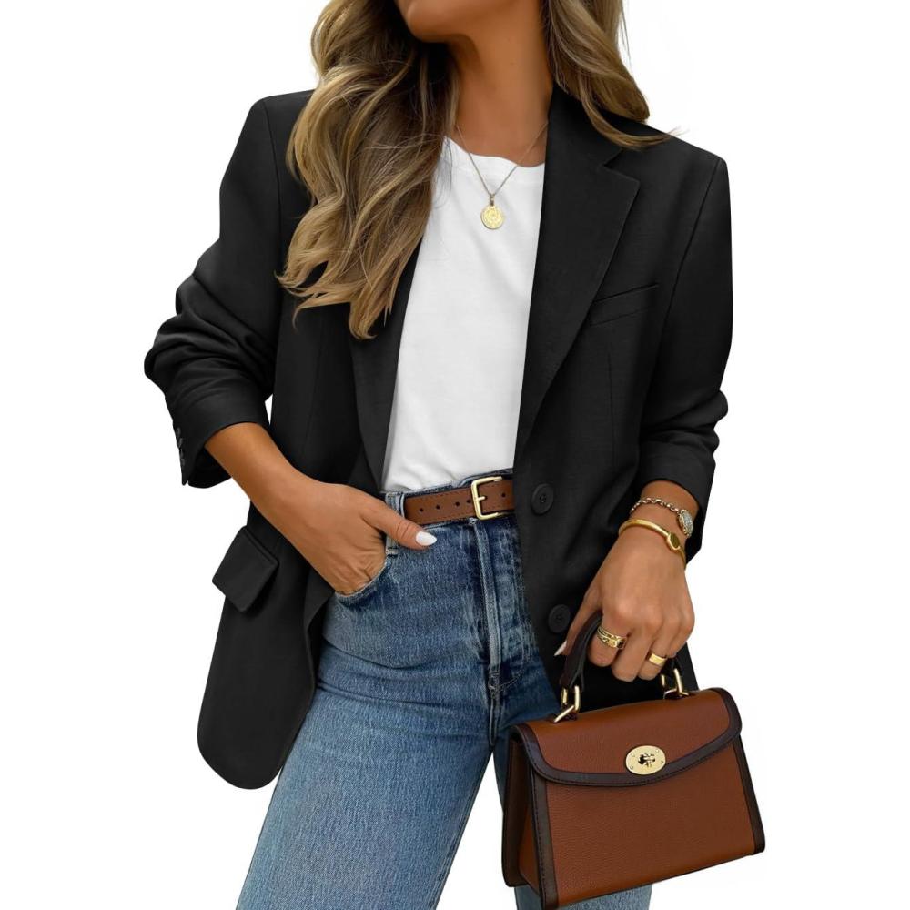 imageZESICA Womens Fall Business Casual Blazers 2025 Long Sleeve Open Front Lapel Collar Work Office Suit Jackets BlazerBlack