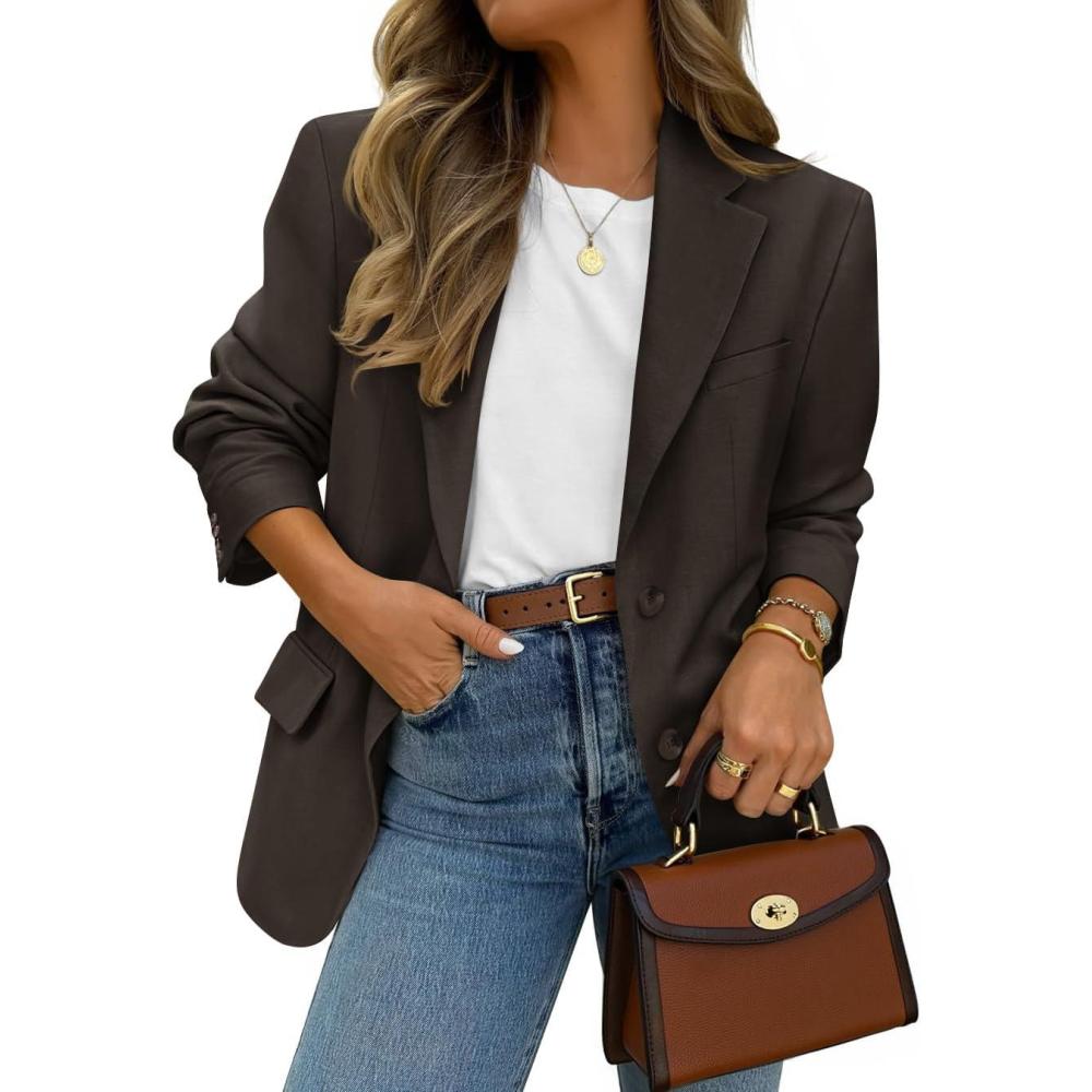imageZESICA Womens Fall Business Casual Blazers 2025 Long Sleeve Open Front Lapel Collar Work Office Suit Jackets BlazerCoffee